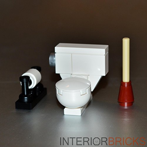 LEGO Furniture: Toilet Bowl Set - Custom Designed with Toilet, Plunger & Toilet Paper Roll