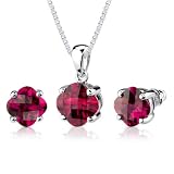 Classic Delight: 10.00 carat Checkerboard Lily Cut Ruby Pendant Earring Set in Sterling Silver