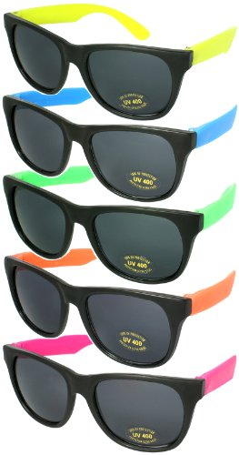 Edge I-Wear 5 Pack 80's Neon Wayfarer Sunglasses with 100% UV Protection 5402R-SET-5