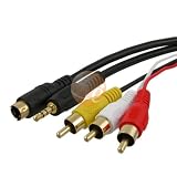 S-Video Male + 3.5mm Audio to 3 RCA Composite Cable, 6 ft / 1.8M,Black