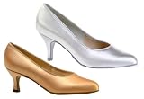 311 Vienna Ladies' Court Shoe with a 2.5 Flared Heel in Flesh Satin (Regular Fit)