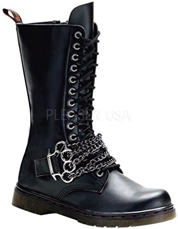 14 Eyelet Mens Calf Combat Boot, Brass Knuckles, Black Size 5