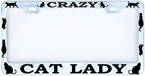 customamericans Crazy Cat Lady 1 Paw Chrome Auto Car License Plate Frame Tag, Metal, Weatherproof Vinyl Cut Letters