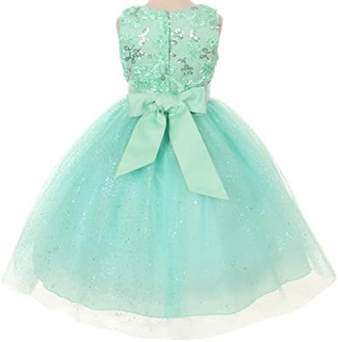 Floral Embroidered Sparkly Sequin Flower Girl Dress Pageant Bridesmaid Wedding Mint 2-14