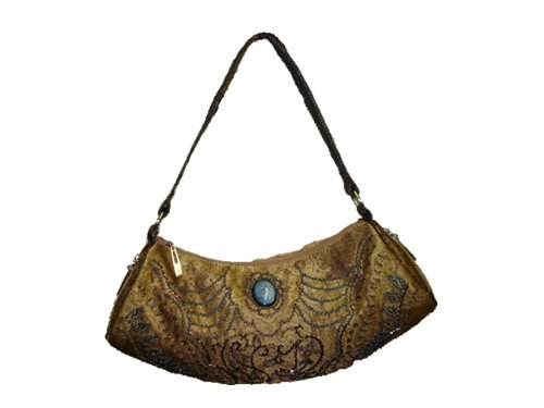 2972 Beaded Handmade Hobo Handbag Bag Brown