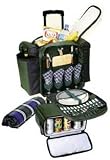 Picnic Time Excursion Picnic Trolley For 4-Hunter green bag w/purple grapes napkins