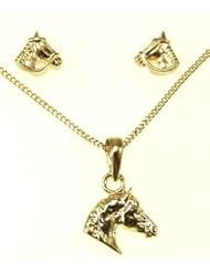 Kala-isjewels - Ladies - 18ct Gold Plated "" Horses ""Pendant ( 0,70"" ) , Earrings and Chain (17,71"" )