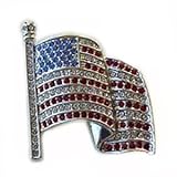 24k White Gold Plated Swarovski Crystal Patriotic American USA Flag Pin Brooc...