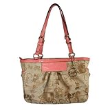 41 r 0YkJEL. SL160  COACH HORSE & CARRIAGE PLEATED EAST WEST GALLERY TOTE SHOULDER BAG HANDBAG KHAKI & ROSE PINK 14629
