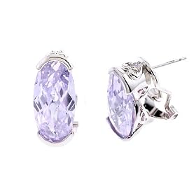 Rhodium Plated Light Amethyst Earrings by 
