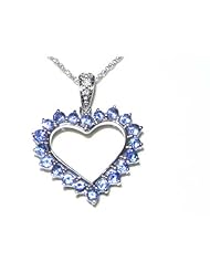 9K White Gold Tanzanite & Diamond Heart Pendant & 18" Chain Necklace