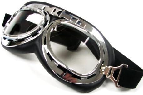 Aulyn Vintage Style WWII RAF Pilot Flying Motorcycle Biker Motocross Cruisers Sun UV Wind Eye Protect Helmet Goggles Chrome Frame (Transparent Lens)