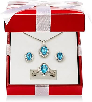 Blue and White Topaz Necklace Earrings Ring Set in Sterling Silver 4-1/3 ct. t.w. Jewelry (7)