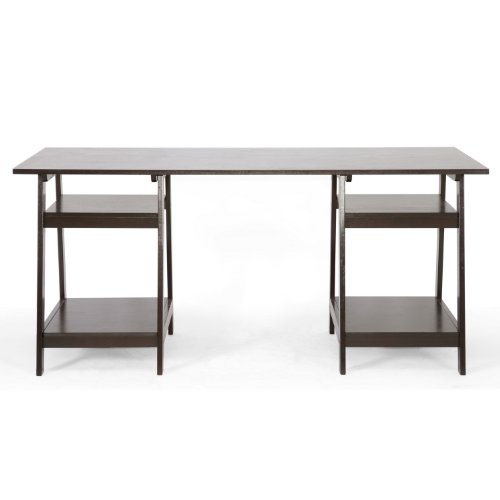 Baxton Studio Mott Dark Brown Wood Modern Desk with Sawhorse Legs Large