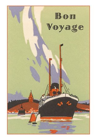 Art Deco Ocean Liner, Bon Voyage Art Poster Print, 13x18