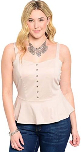 Feellib Women's Plus Size Sweetheart Peplum Top 1X-Large Mocha Back Bow Design