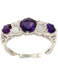 Quality Vintage Design Solid 925 Sterling Silver Natural Amethyst & Opal statement Ring - Finger Sizes 4 to 12 Available