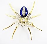 Gold Plated Cubic Zirconia Blue Spider Pin - Fashion Brooch