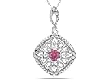 10K White Gold, Pink and White Diamond Drop Pendant with Chain, (.5 cttw, GH Color, I2-I3 Clarity), 17