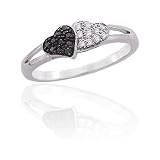 10K White Gold 0.11 ct. Black and White Diamond Heart Ring