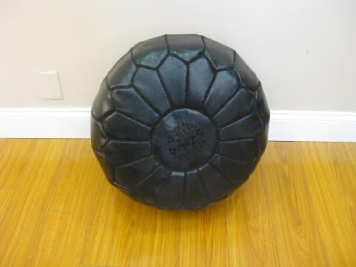 Stuffed Authentic Moroccan Leather Pouf / Poof / Ottoman, Black