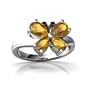14K White Gold Pear Genuine Citrine Butterfly Ring Size 4
