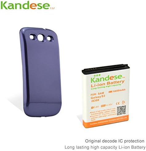 Kandese Extended Large Capacity 6400mAh Lithium Battery Replacement for phone Samsung Galaxy S3 I9300 with back cover (BLUE)