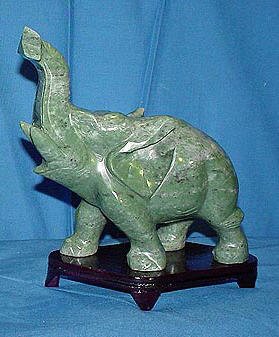 Jade Trunk up Elephant Figurine Statue Sculpture Asian Art Decor Gifts
