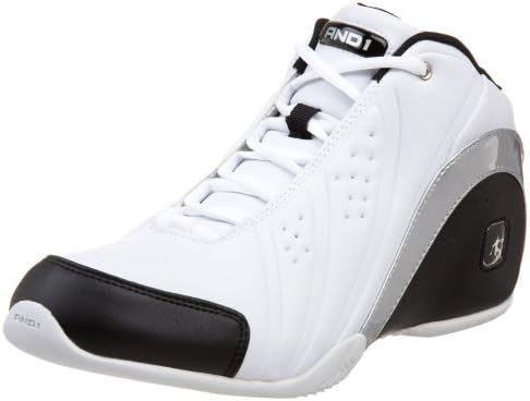 AND 1 Men's Rocket Mid Basketball Shoe,White/Black/Silver,9.5 M