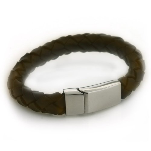 Stainless Steel Contemporary Brown Magnetic Lock Leather Bracelet