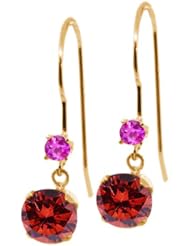 1.26 Ct Round Cognac Red Diamond Pink Sapphire 14K Yellow Gold Earrings