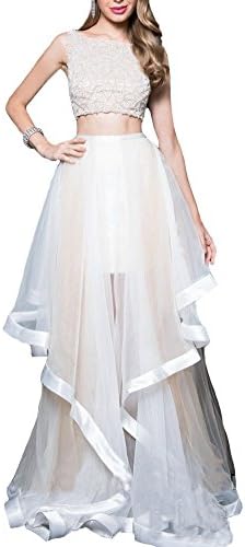 Lilybridal Women's Cap Sleeve Tulle Beading Two pieces Prom Evening Dress Long Ivory US8