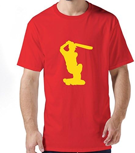 Cricket Batsman Hitting The Ball To The Boundary Red Men's Crew Neck T Shirts L