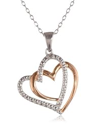 Rose Gold Plated Sterling Silver Diamond Accent Double Heart Pendant Necklace, 18