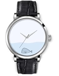 SPRAWL Aanalog Fashion Series Silver Ladies Watches of Genuine Black Leather Strap,Unique Wrist Watch for Women Girls Designed with Whale underwater