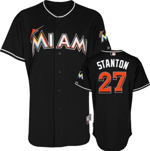 Mike Stanton Jersey: Miami Marlins #27 Alternate Black Authentic Cool Baseâ