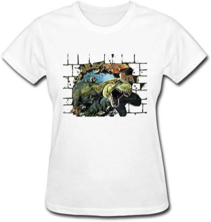 HENGLI Women's O-neck 3D Dinosaur T-shirts XXL White
