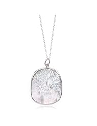 Etched Tree Mother of Pearl Necklace in Sterling Silver