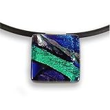 Dichroic Glass Square Signature Pendant in "Ocean"