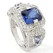 Sterling Silver / Platinum Created Blue Sapphire & Brilliante Ring