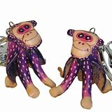 Monkey Key Chain/bag Charm Set,a Pair of Unique Leather Craft Items, Purplr or Brown