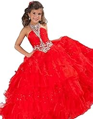 Girls Beaded Crystal Pageant Dress 