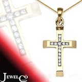 Jewelco London 9 Carat Yellow Gold 12pts Channel Set Cross (Comes with 18 inch Pendant Chain)