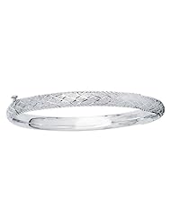 5.5" 14K White Gold 4.9mm (3/16") Texture Diamond Cut Domed Round w/ Diamond Shape Imprint Tube Children Bangle Bracelet w/ Clasp