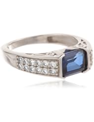 Sterling Silver Created and White Sapphire Ring, Size 7