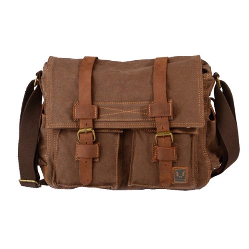 Koolertron - Sac Bandoulière Canvas Sac d'école en Toile et Cuir Vintage - Pour Voyage Randonnée Ecole Hiking etc. (Café) Koolertron - Sac Bandoulière Canvas Sac d'école en Toile et Cuir Vintage - Pour Voyage Randonnée Ecole Hiking etc. (Café)