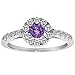 14K White Gold Halo Round Diamond & Amethyst title=