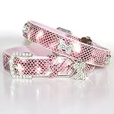 "The Wild Thing" 157 Swarovski crystals jewelled Python Print Leather Dog Collar - Pink / Medium (12"-16")