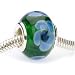 Murano Style Glass Lampwork Bead Fits Pandora Emerald Green Blue Flower 14mm (1)