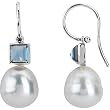 14K White Gold Paspaley South Sea Cultured Fine Circle Pearl and London Blue Topaz Earrings - 11.00mm